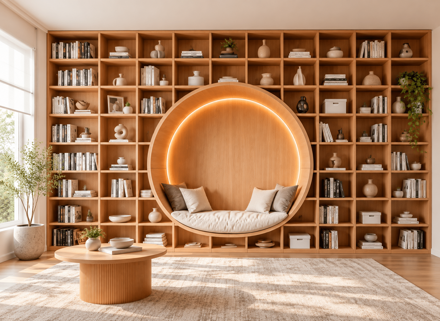Warm Circular Reading Nook Library
